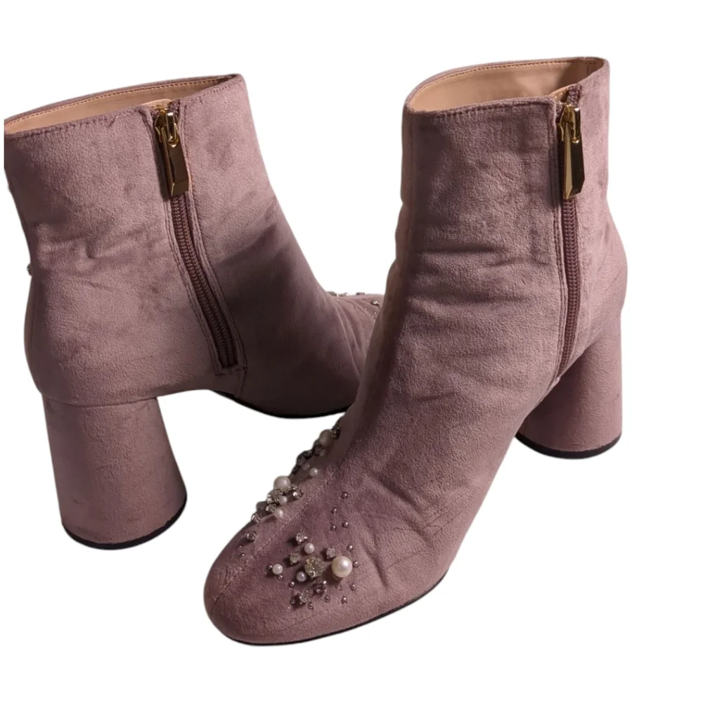 ZARA Pink Suede Jewel and Pearl Encrusted Boots Booties SZ 38 / US 7 - Picture 8 of 8